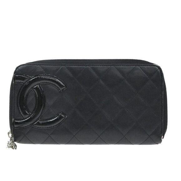 CHANEL CC Cambon Long Zipper Bifold Wallet Patent Leather Black SHW - Picture 1 of 14